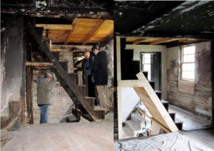 Before and after restoation work at the Wyman Homestead